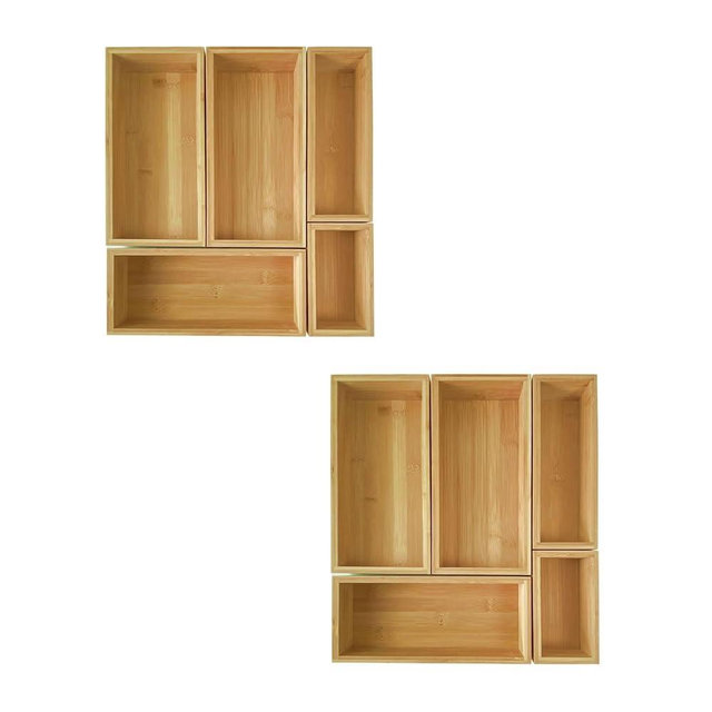 Teicui bamboo drawer organizer Set，expandable drawer dividers,wooden storage organizers,large trays for kitchen, bathroom,flatware,Tea Bag Organizer and office desk drawer (2 X 5PCS Natural)