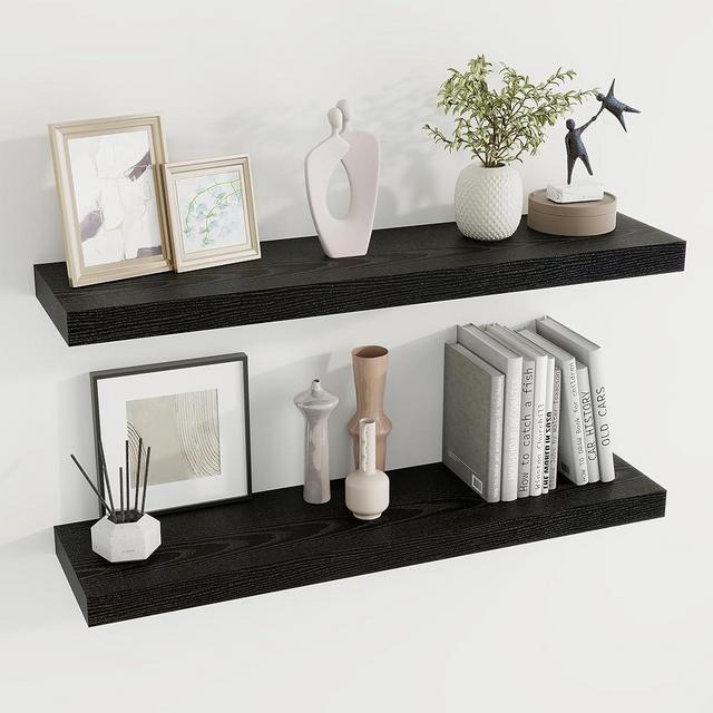 Dreamland 36 inch Floating Shelves for Wall Large Wall Mounted Shelves with Invisible Brackets, Black Long Wall Shelves for Bathroom, Living Room, Kitchen, Office, 36x7.9 inch deep Set of 2