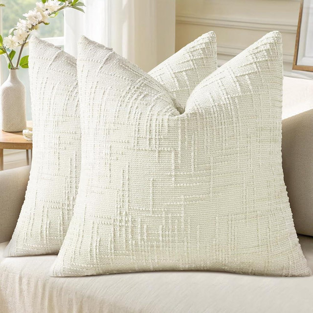 decorUhome Christmas Cream White Chenille Throw Pillow Covers 26x26 Set of 2 Thick Textured Slubby Couch Pillow Covers Farmhouse Accent Modern Neutral Decorative Pillow Cases for Bed Sofa Living Room