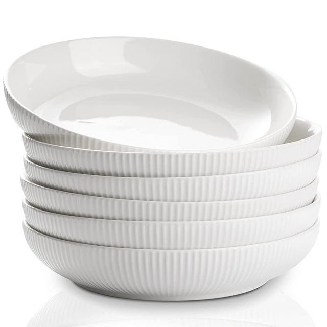 Getstar Pasta Bowls, Large Salad Serving Bowls (8.5 inch 35 oz), Pasta Bowls Set of 6, Microwave Dishwasher Safe Shallow Bowl (White)