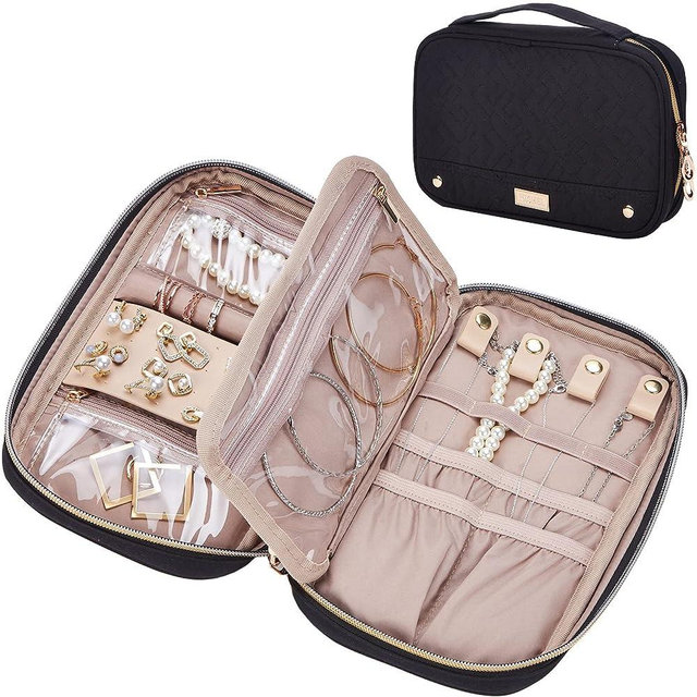 NISHEL Travel Jewelry Organizer Folio, Jewelry Rolls for Necklaces, Earrings, Rings, Bracelets, Watch, Black