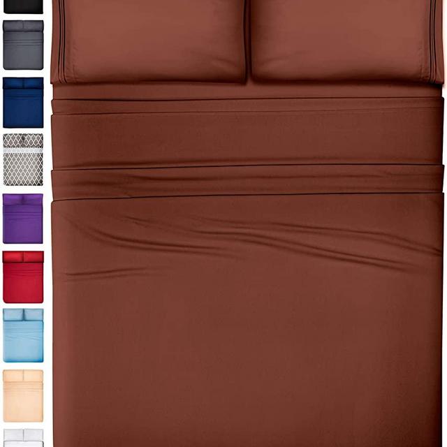DREAMCARE Twin Sheets - 4 PCS Set - up to 15 inches - 2500 Supreme Collection - Superior Softness - Hotel Luxury Sheets & Pillowcases Set - Wrinkle and Fade Resistant (Twin, Brown)