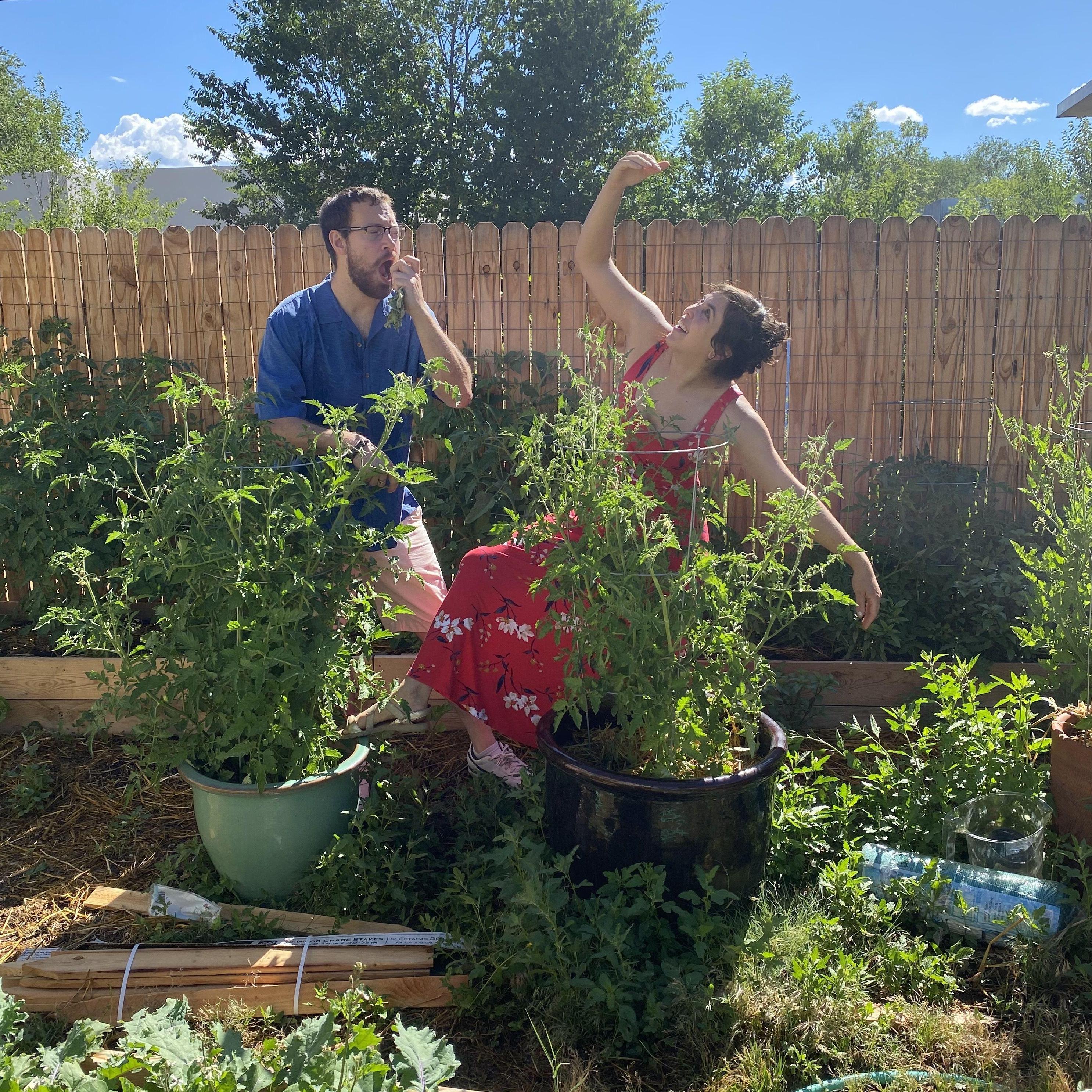 Enjoying the vegetables of our labor together in our first joint garden