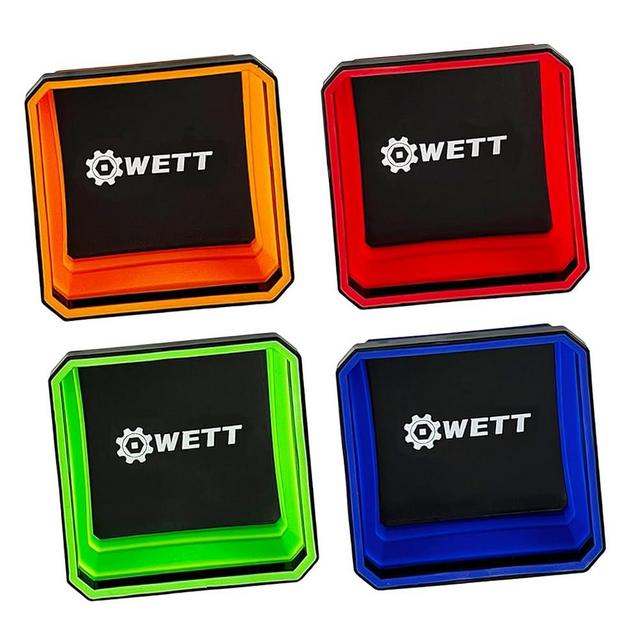 WETT Collapsible Magnetic Parts Tools Tray Set, 4-Pack Foldable 4.5” Square Silicone Bowls with Double Sided Magnetic Base, for Storing Bolts, Screws, Nuts, Pins, Washers and Other Small Metal Parts