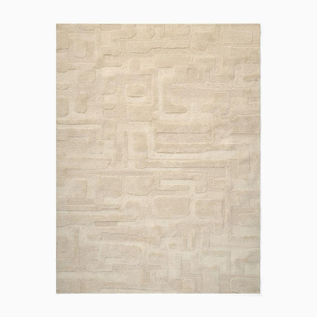 Rounded Shapes Shag Wool Rug, 8x10 Feet, Sand