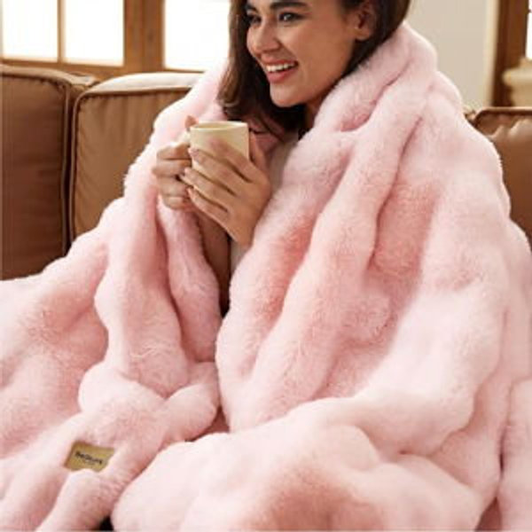 Bedsure GentleSoft Bubble Faux Fur Blankets Queen Size, Fluffy Fuzzy Queen Blanket for Bed, Soft Cozy Faux Fur Bedding for Winter, Thick Warm Plush Bed Cover, Tie-dye Pink, 90x90