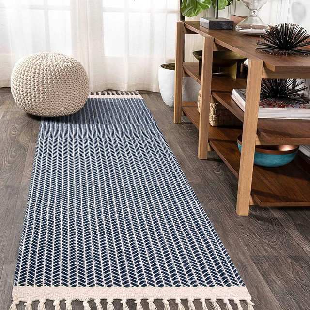 Lahome Boho Kitchen Runner, 2x6 Laundry Room Rug Lightweight Runners for Hallways Washable Runner Rug with Tassels, Farmhouse Cotton Blue Throw Rug Non-Shedding Carpet Runner for Entryway Bathroom