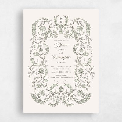 Lightest Green Wedding Invitation - Loxley Portrait