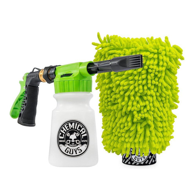 Chemical Guys Foam Blaster 6 Foam Car Wash Gun and Chenille Premium Scratch-Free Microfiber Wash Mitt, Lime Green - (Car Wash Foamer Connects to Any Garden Hose) EQP365 (2 Items)
