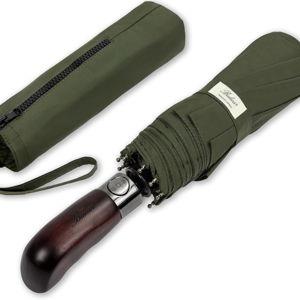 Balios Travel Folding Umbrella with Real Wood Handle Auto Open Close Vented Windproof Canopy - Designed in UK