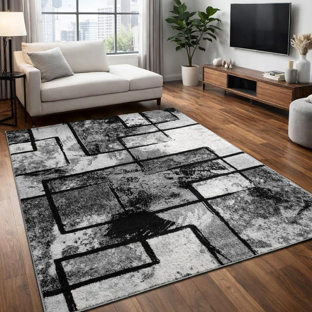 Paco Home Area Rug Modern Abstract Paint Effect Black Grey, Size: 5'3" x 7'7"