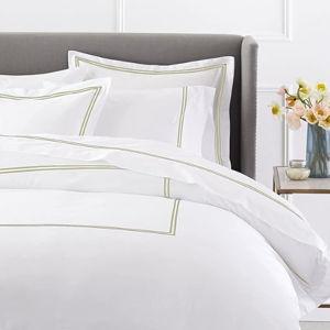 BedDecor Luxury 400-Thread-Count Egyptian Cotton Embroidered Duvet Cover Set with Beautiful 2-Stripe Embroidery Oversize King Sage Solid