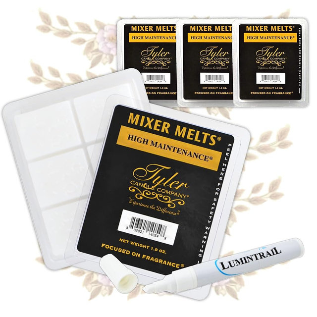 Tyler Candle Mixer Melts, High Maintenance Scent, Set of 4 Scented Wax Tarts for Wax Warmers (6 Tarts per Bar, 24 Tarts Total)- Bundle with a Stain Remover Pen - Wax Melt Warmer for Home Fragrance
