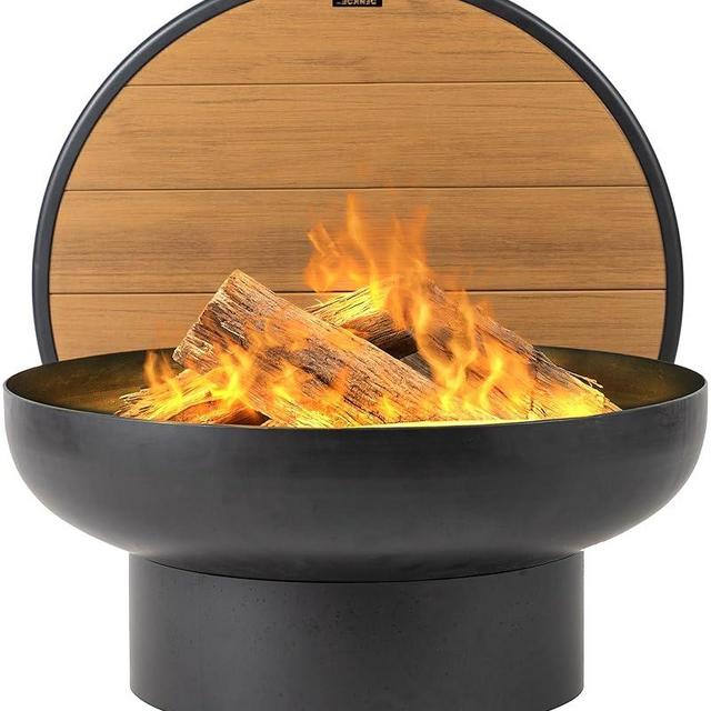 DENKOE Cast Iron Fire Pit Table with Lid, Extra Thick and Heavy Duty Fire Bowl, Deep Round Firepit for Outdoor Bonfire Gatherings, Wood Burning Firepits for Outside Patio, Modern Outdoor Fire Pits