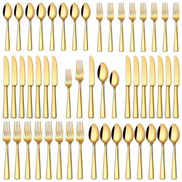 Stapava 40 Pcs Gold Silverware Set, Food-Grade Stainless Steel Flatware Sets for 8 Mirror Polished Cutlery Utensil Sets Include Dinner Knives Spoons and Forks Set Dishwasher Safe for Home Restaurant