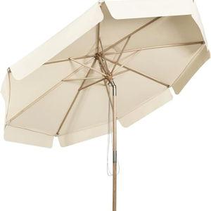 COSTWAY Outdoor Garden Parasol Tilting Parasol with 8 White Wooden Ribs UV Protection for Balcony/Garden/Terrace