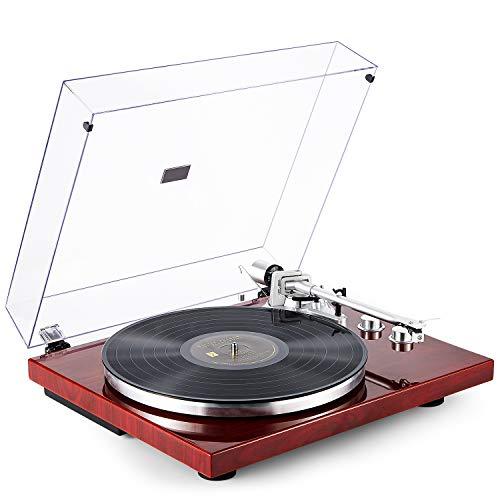 1byone Belt Drive Turntable with Wireless Connectivity, Built-in Phono Preamp and USB Digital Output Vinyl Stereo Record Player with Magnetic Cartridge, Red
