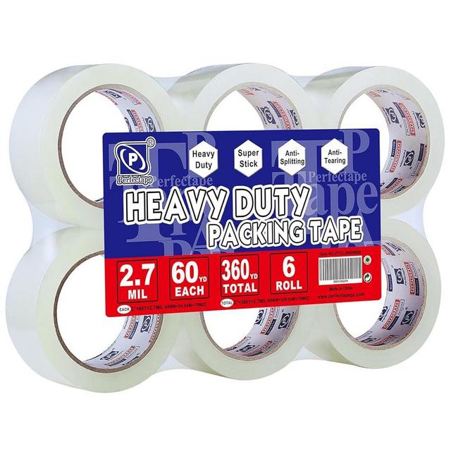 P PERFECTAPE Heavy Duty Packing Tape 6 Rolls, Total 360Y, Clear, 2.7 mil, 1.88 inch x 60 Yards, Ultra Strong, Refill for Packaging and Shipping