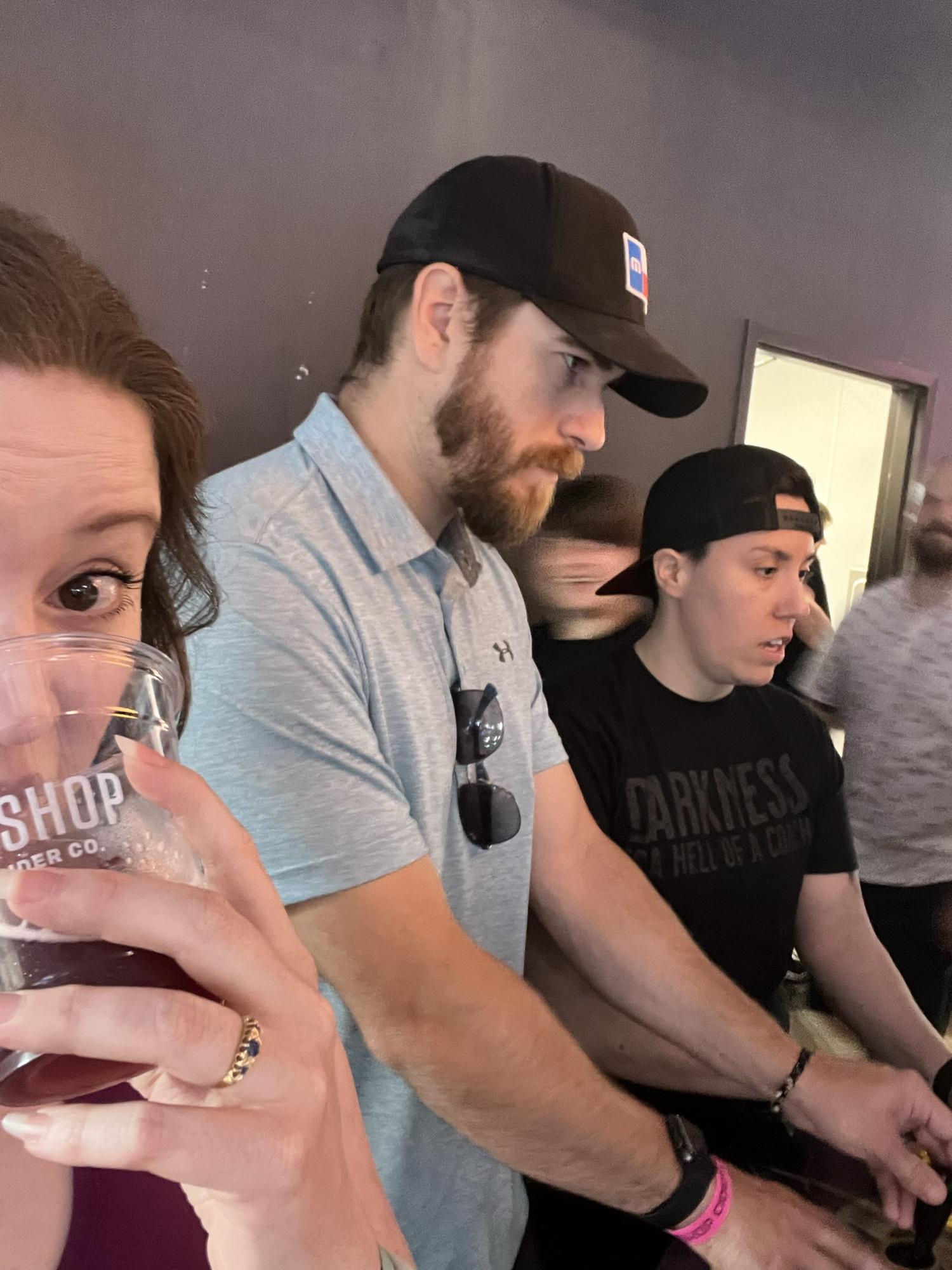Becca and TJ at the Cidercade while Sarah takes a break.