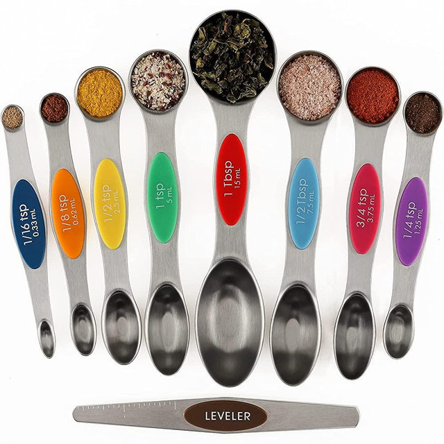 Magnetic Measuring Spoons Set of 9 Stainless Steel Stackable Dual Sided Teaspoon Tablespoon for Measuring Dry and Liquid Ingredients Fits in Spice Jars