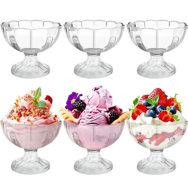 Alaeseje 8 oz Ice Cream Dessert Bowl,6 Pack Thickened Acrylic Bowl with Heavy Base,Clear Reusable Plastic Snack Dessert Cups for Party Summer Cookout Food Service