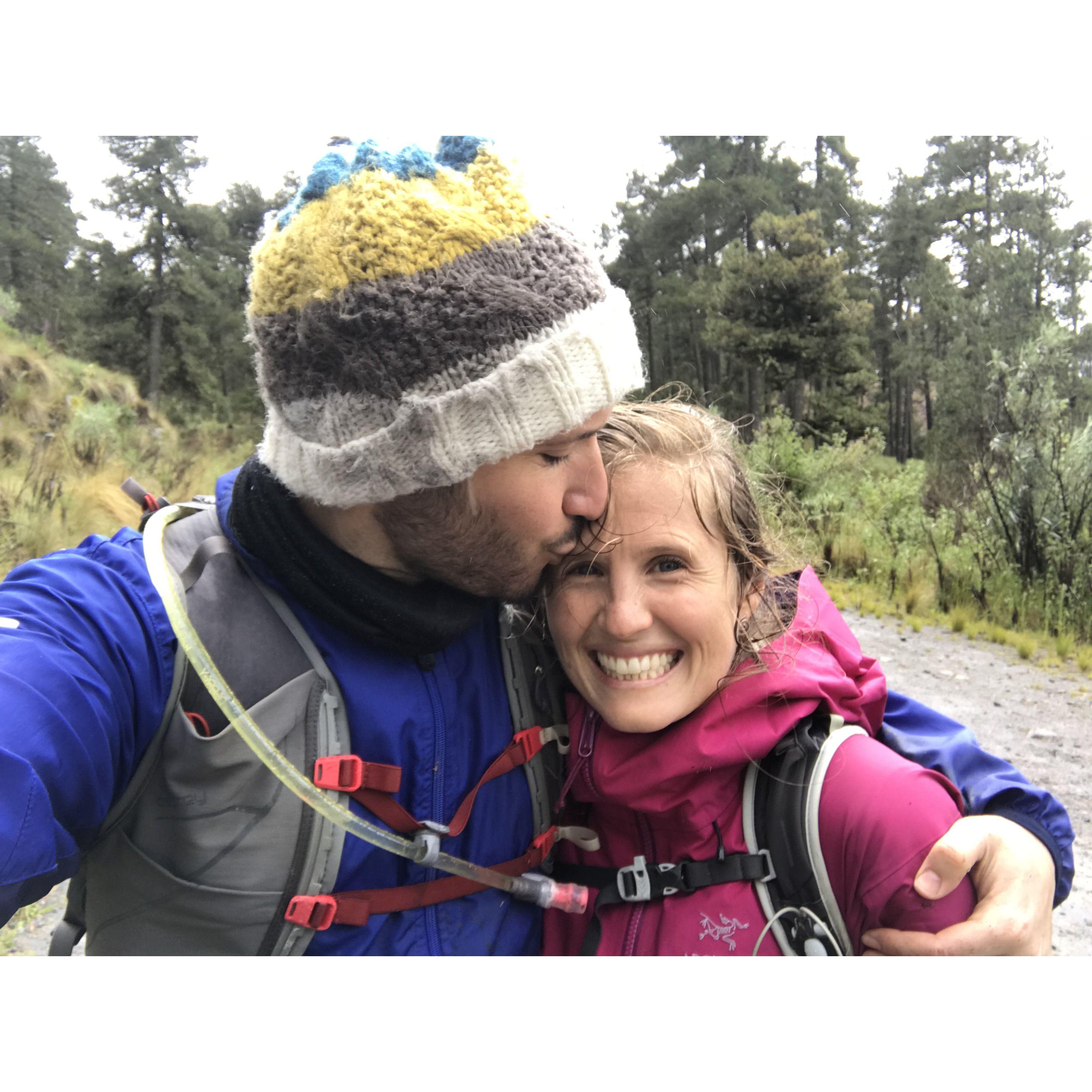 Hike # 1 up Nevado de Toluca (when Clara made Andreas scramble up wet rock in the freezing rain...)