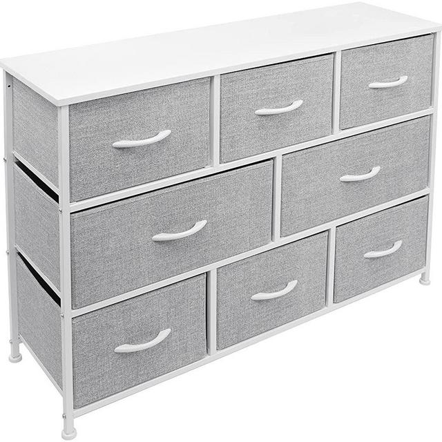 Sorbus Dresser with 8 Drawers - Furniture Storage Chest for Kids Clothing Organization, Bedroom, Hallway, Closet, Office - Steel Iron Frame, Rustic Farmhouse Wood Top, Fabric Bins (White)