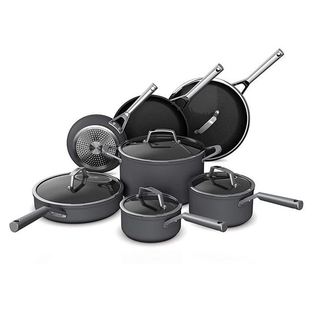 Ninja C39800 Foodi NeverStick Premium Hard-Anodized 12-Piece Cookware Set, guaranteed to never stick, nonstick, durable, oven safe to 500°F, slate grey
