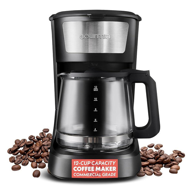 Gourmia 12-Cup One-Touch Drip Coffee Maker – Auto Keep Warm, Pause & Serve, EZ-View Water Window, Stainless Steel Design – Home & Office Electric Coffee Machine