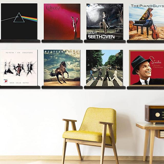 Record Shelves Set of 8 - Vinyl Shelf - Records Display - Record Frame Ledge - Lp Albums Storage Wall Mount - Album Holder Organizer and Stand Vintage Decor - Pine Wood (Espresso Black)