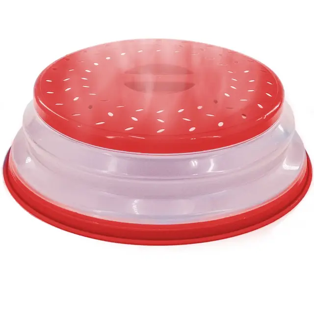 5 Star Super Deals Microwave Splatter Guard Cover Collapsible Lid Food Protection and Easy Storage BPA-Free Dishwasher Safe Heat Resistant - Red