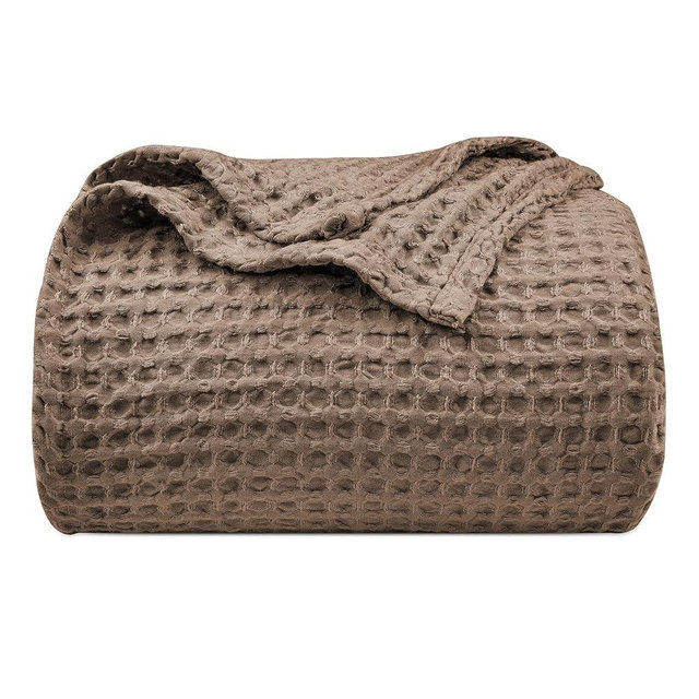 PHF Ultra Soft Waffle Weave Blanket King Size 104"x 90"- Washed Lightweight Breathable Cozy Woven Blanket for All Season - Great for Couch Bed Sofa Home Car - Cocoa Brown