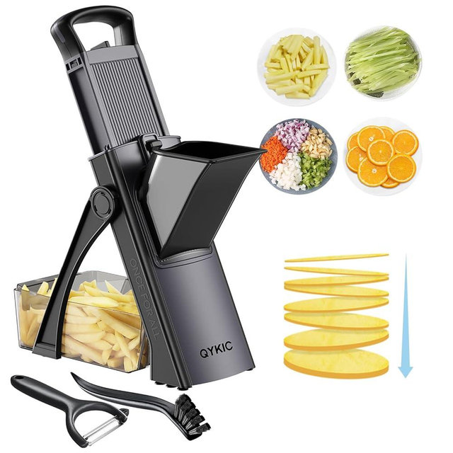 Safe Mandoline Food Slicer for Kitchen, Adjustable Vegetable Chopper Food Slicer with Peeler Thickness Adjuster, Potato French Fry Cutter, Kitchen Chopping Artifact (Black)