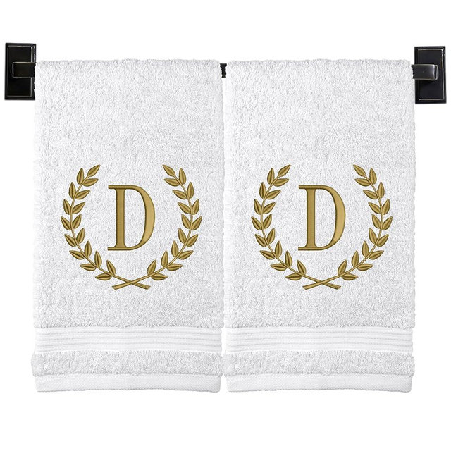 Custom Luxury Towels Monogrammed Hand Towels for Bathroom | Set of 2 | Genuine Turkish Towels | Choose Towel and Thread Color | A - Z | Monogrammed Towels with Embroidered Wheat Laurel Design