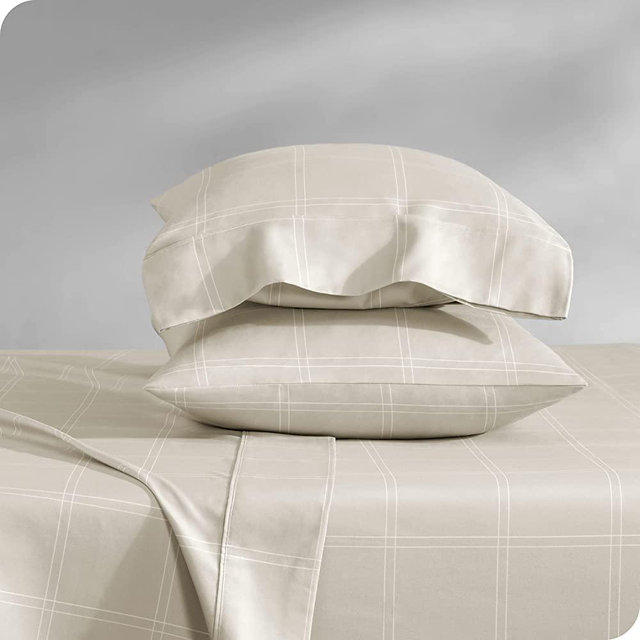 Bare Home Queen Sheet Set - Luxury 1800 Ultra-Soft Microfiber Queen Bed Sheets - Double Brushed - Deep Pockets - Easy Fit - 4 Piece Set - Bed Sheets (Queen, Modern Plaid - Stone/White)