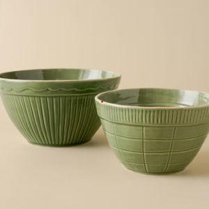 Vintage-Inspired Green Mixing Bowl Set of Two