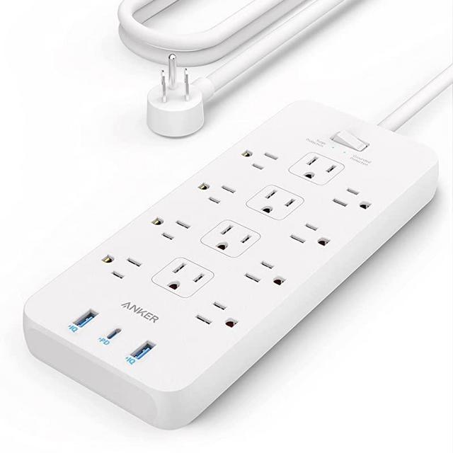 Anker Power Strip Surge Protector (2100J), 12 Outlets with 1 USB-C and 2 USB Ports for Multiple Devices, 5ft, Flat Plug, 20W Power Delivery Charging for Home, Office, Dorm Essential, TUV Listed(White)