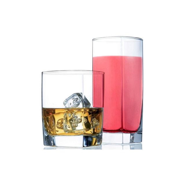 Le'raze Set of 8 Everyday Drinking Glasses 4 Tall Highball Glass Cups & 4 Short Old Fashioned Drinking Glasses