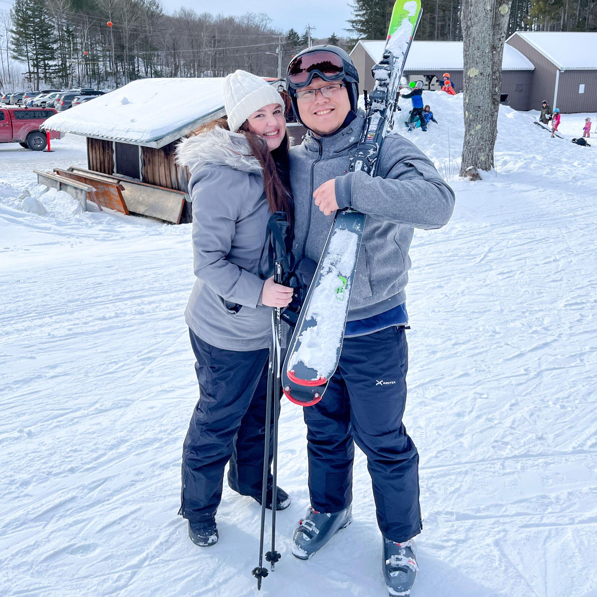 His first time skiing!