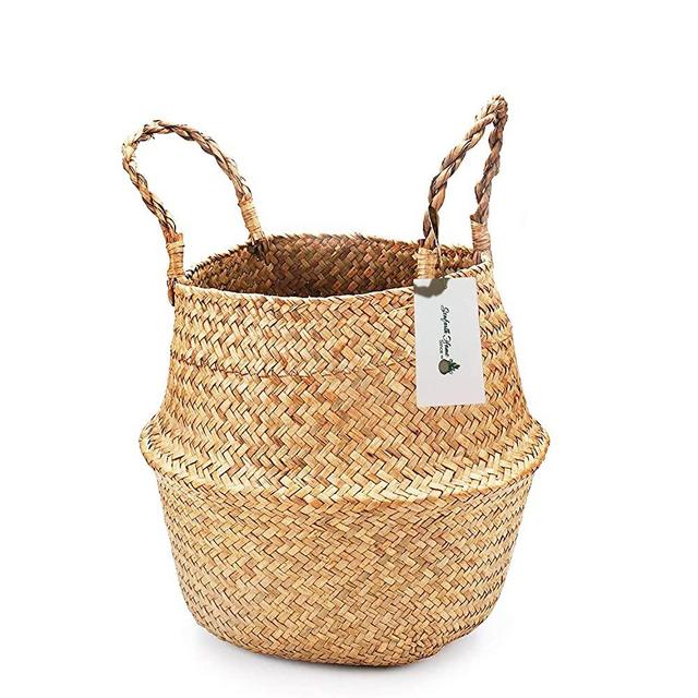 Seaforth Home Belly Basket, Woven Plant Basket for Plants, Woven Basket Planter for Indoor Plants for Storage Pot Cover, Natural Picnic Laundry Beach Bag & Grocery Items (L-12inches)