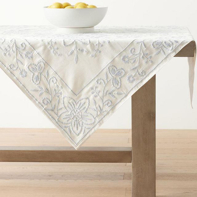 Chambray Floral Embroidered Table Throw
