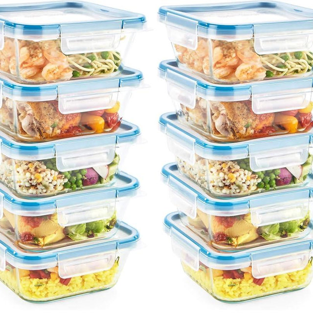 Snapware Total Solutions (10-Pack, 4 Cup) Glass Food Storage Containers Set, Airtight & Leakproof Locking BPA-Free Lids, Freezer Dishwasher Microwave Safe