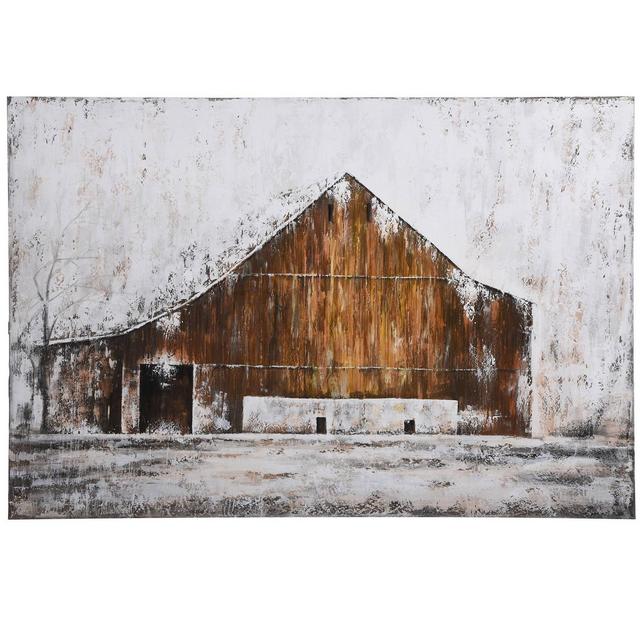 Aged Barnhouse Hand Painted Rustic Monochromatic Unframed Wall Canvas - StyleCraft