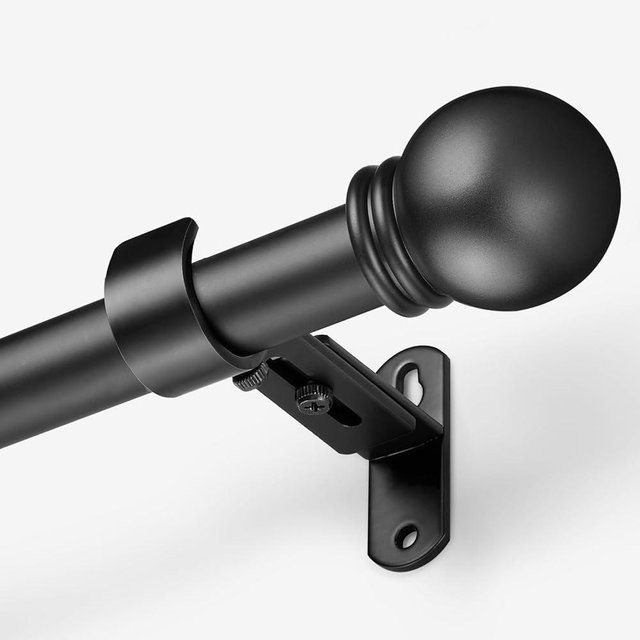 AMZSEVEN Curtain Rods for Windows 16 to 76 Inches, Curtain Rod Max Adjustable Length of 88 IN, 6/8" Diameter Drapery Rods Round Finials, Black 1 Pack