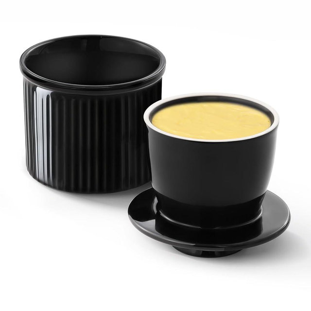 Large Butter Crock Bell for Counter with Water Line, Butter Keeper, Ceramic French Butter Dish Holder for Fresh Spreadable Soft Butter (Black, 8 Ounce)