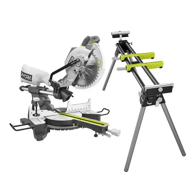 10 in. Sliding Miter Saw with LED and Miter Saw Stand with Tool-Less Height Adjustment
