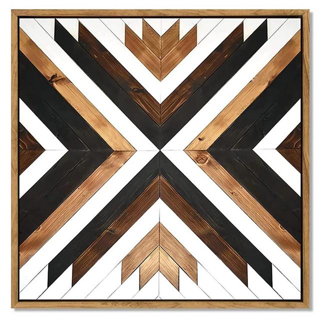 Loomarte Plank Canvas Wall Art Vintage Retro Painting Photo Wall Decals Rustic Black White and Brown Linen Print Line Picture Pattern Wooden Frame Artwork for Bathroom Living Room Decor 12x12 Inch