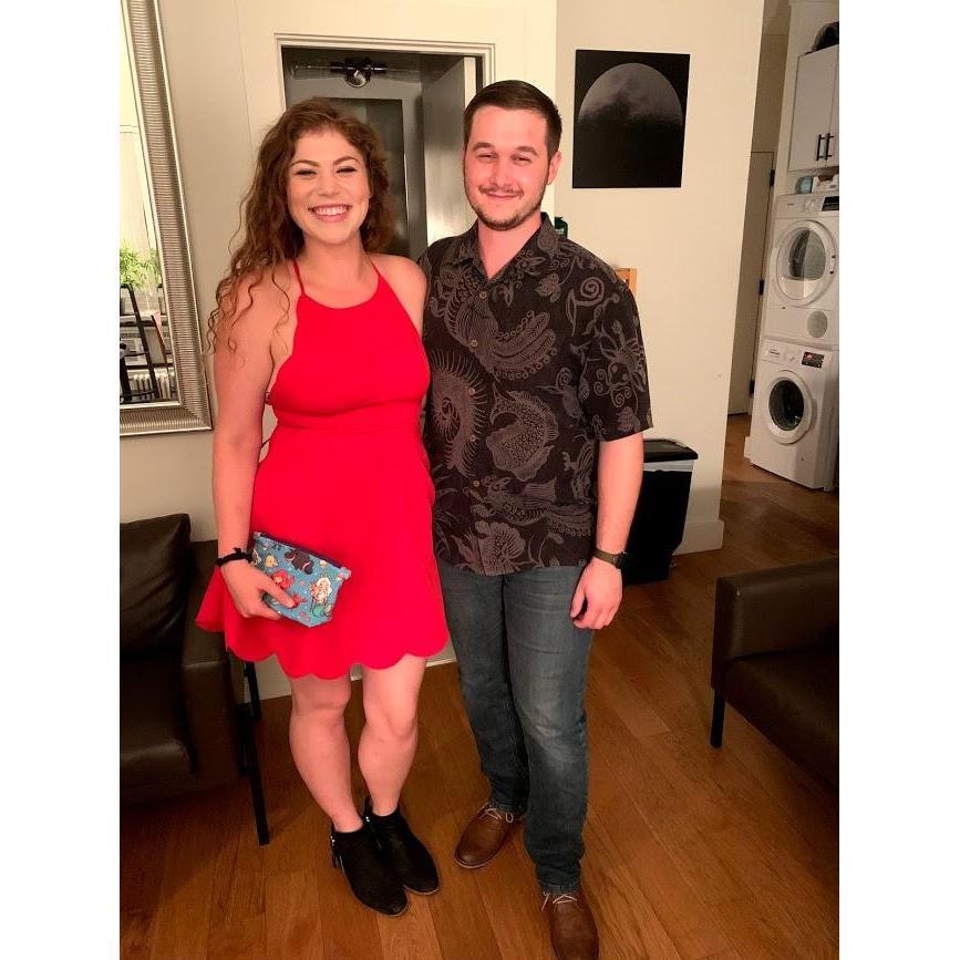 Our first (and only) fancy dinner in NYC. Pictured behind us is one of the numerous AirBnBs I was forced to live in while in the city.