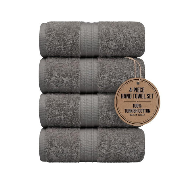 Cotoniche Hand Towels Set of 4 - Soft & Thick, Large (16"x 28") 100% Cotton, Luxury, Extra Soft - Versatile, Perfect as Bath and Kitchen Towel, Drying Towels, Wash and Gym Cloths - Gray