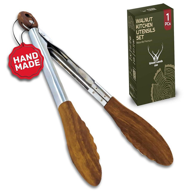 Walnut Wooden Tongs for Cooking - Premium Kitchen Set and Kitchen Utensils Tool, Heat-Resistant and Durable, Ideal Tongs for Cooking, Grilling, and Serving, Ergonomic Kitchen Tongs Design for Comfort